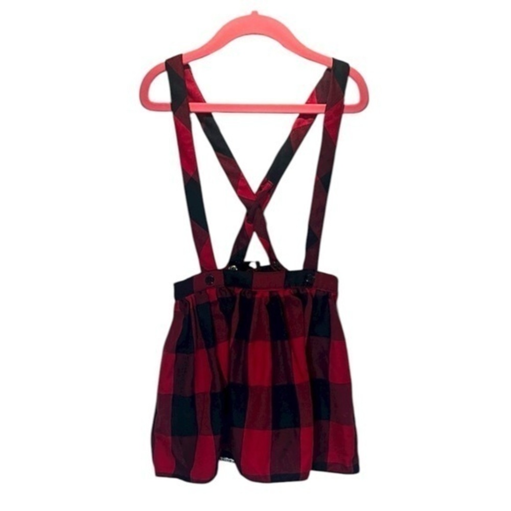 Disney x Pippa & Julie Buffalo Plaid Red and Black Suspender Skirt Size 5T